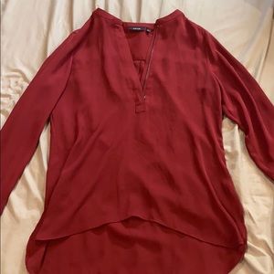 Sheer red zippered long sleeve shirt